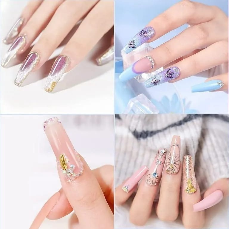 Multicolor 12 Pcs Stylish Artificial Nails Set For Fashionable Look And Easy Application