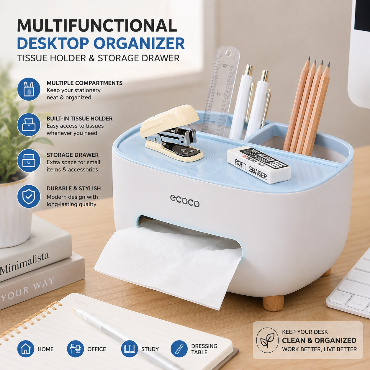 Multifunctional Desktop Organizer with Tissue Holder | BuyMarkaz