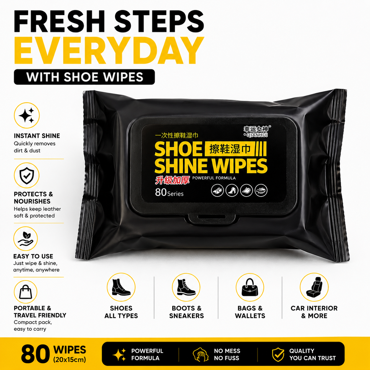 Shoe Wipes | 80 Pcs Instant Cleaner