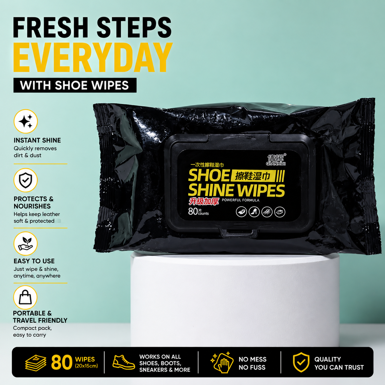Shoe Wipes | 80 Pcs Instant Cleaner